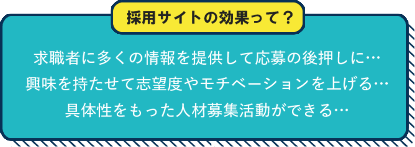 求職者に多くの情報を提供して応募の後押しに… 興味を持たせて志望度やモチベーションを上げる… 具体性を持った人材募集活動ができる…